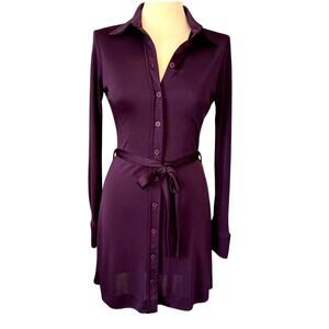 Vintage 90s Parallel Shirt Dress Womens S 4 6  Purple Eggplant Long Sleeved